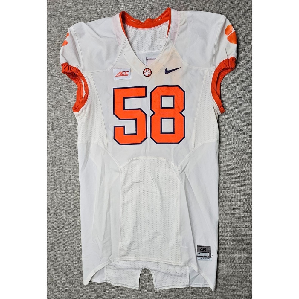 Clemson Tigers Football Jersey Mens 46 L White Game Worn Team Issued‎ Nike #58